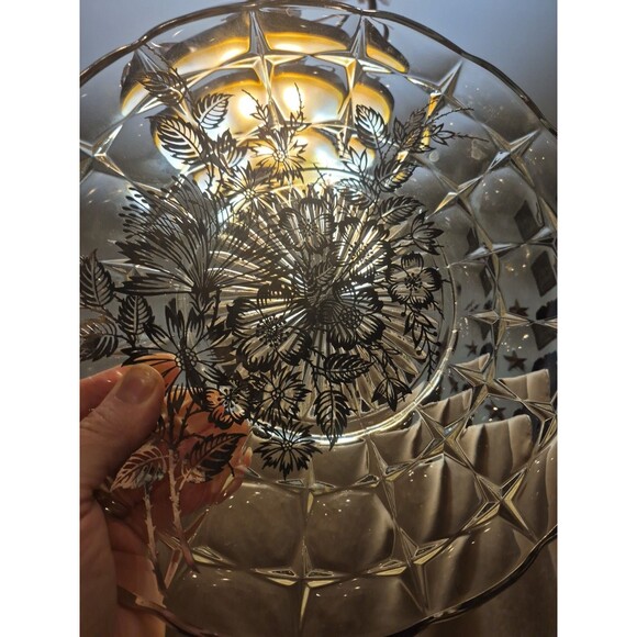 Vintage Silver City Glass Silver Overlay Rased 11" Round Platter - Picture 2 of 11